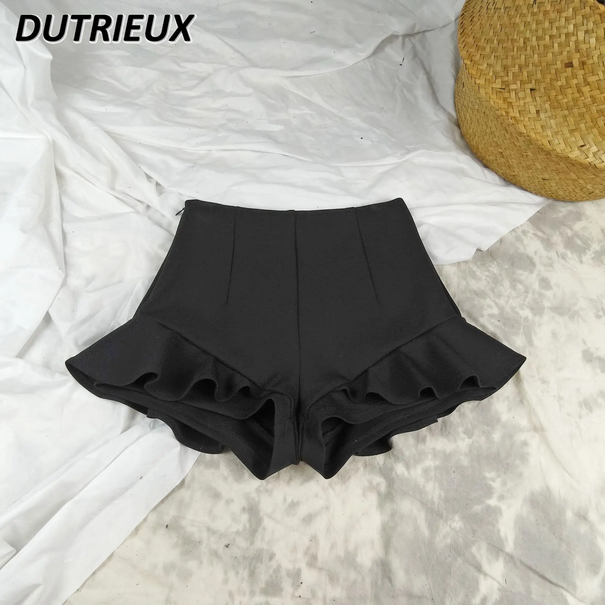 High Waist Ruffles Lace Fishtail Wide Leg A- Line Casual Stretch Slimming Short Pantskirt Pants Women's Spring and Summer Shorts