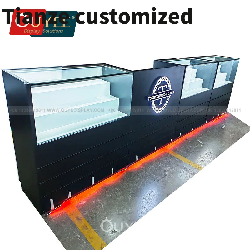 

Customized-factory vitrine smoke store retail display counter hookah display shelf glass display cabinet with LED lights