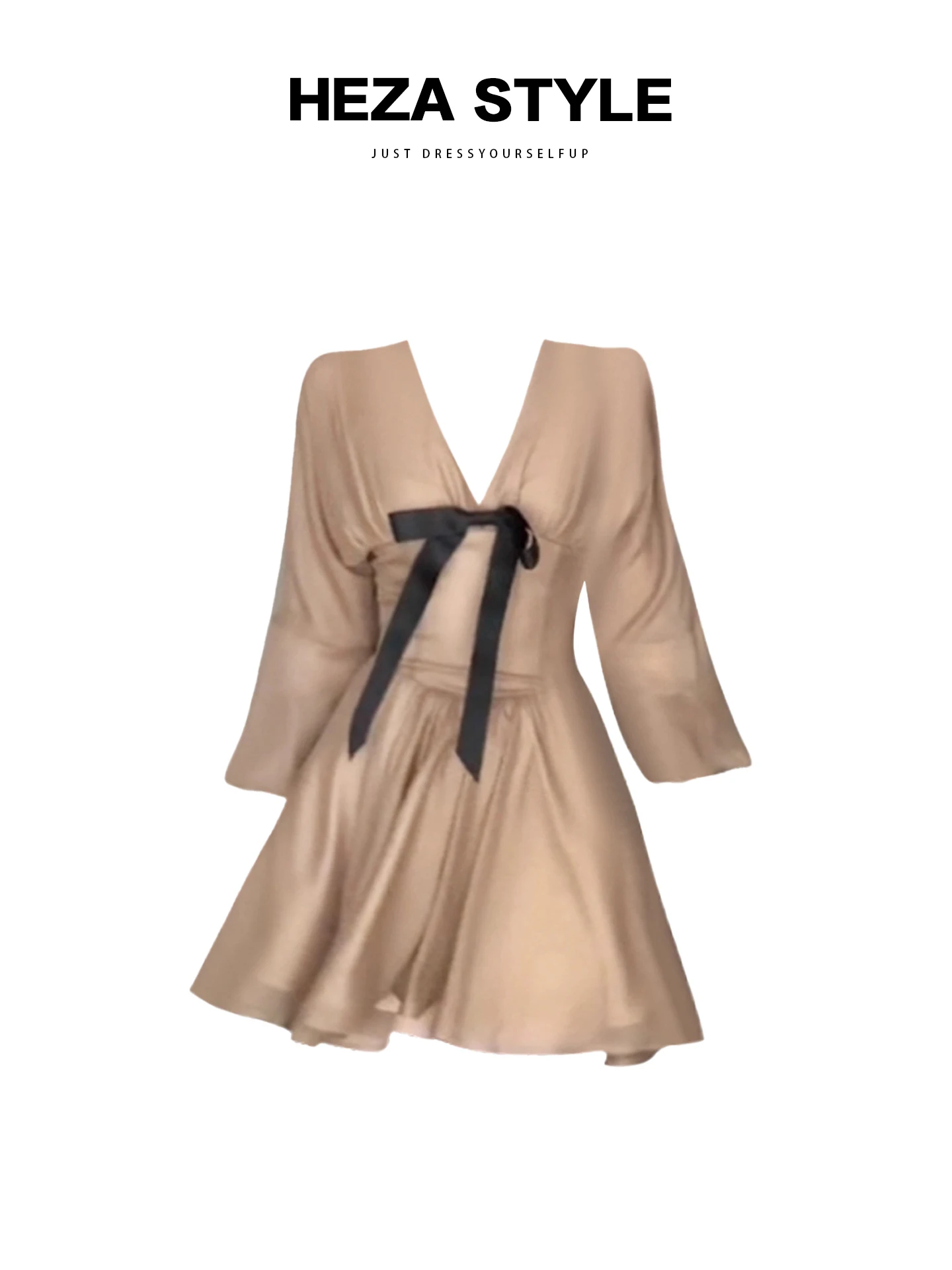 

HEZA Винтаж размера плюс Long Sve Dr с поясом Юбка трапециевидной формы ort V-Ne Женская ранняя осень для похудения Faion Dr