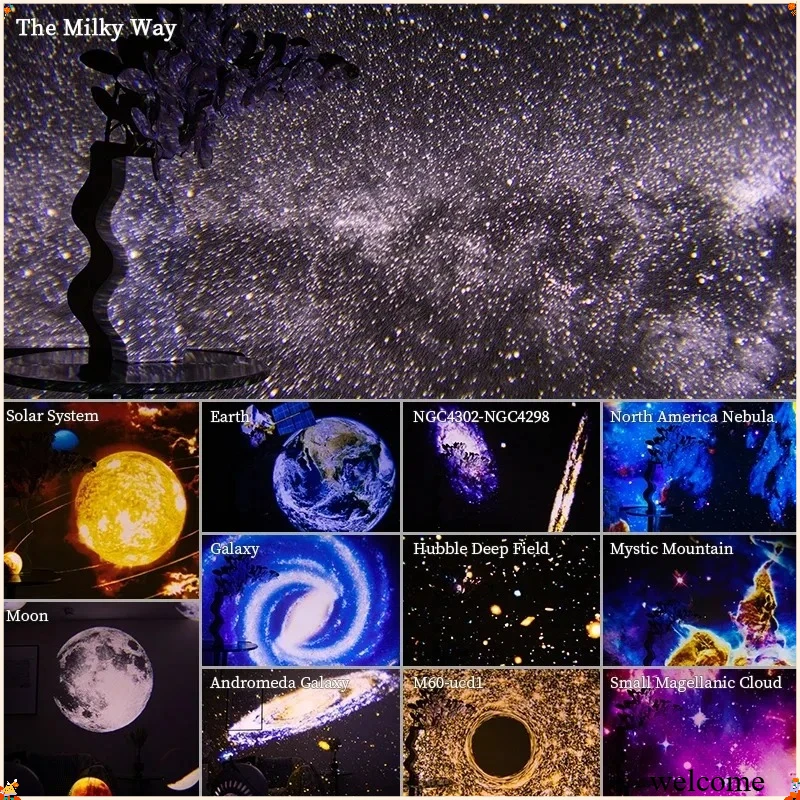LED Night Light Galaxy Projector Starry Sky Projector 360° Rotate Planetarium Night Lamp For Room Decorative Children Kids Gift