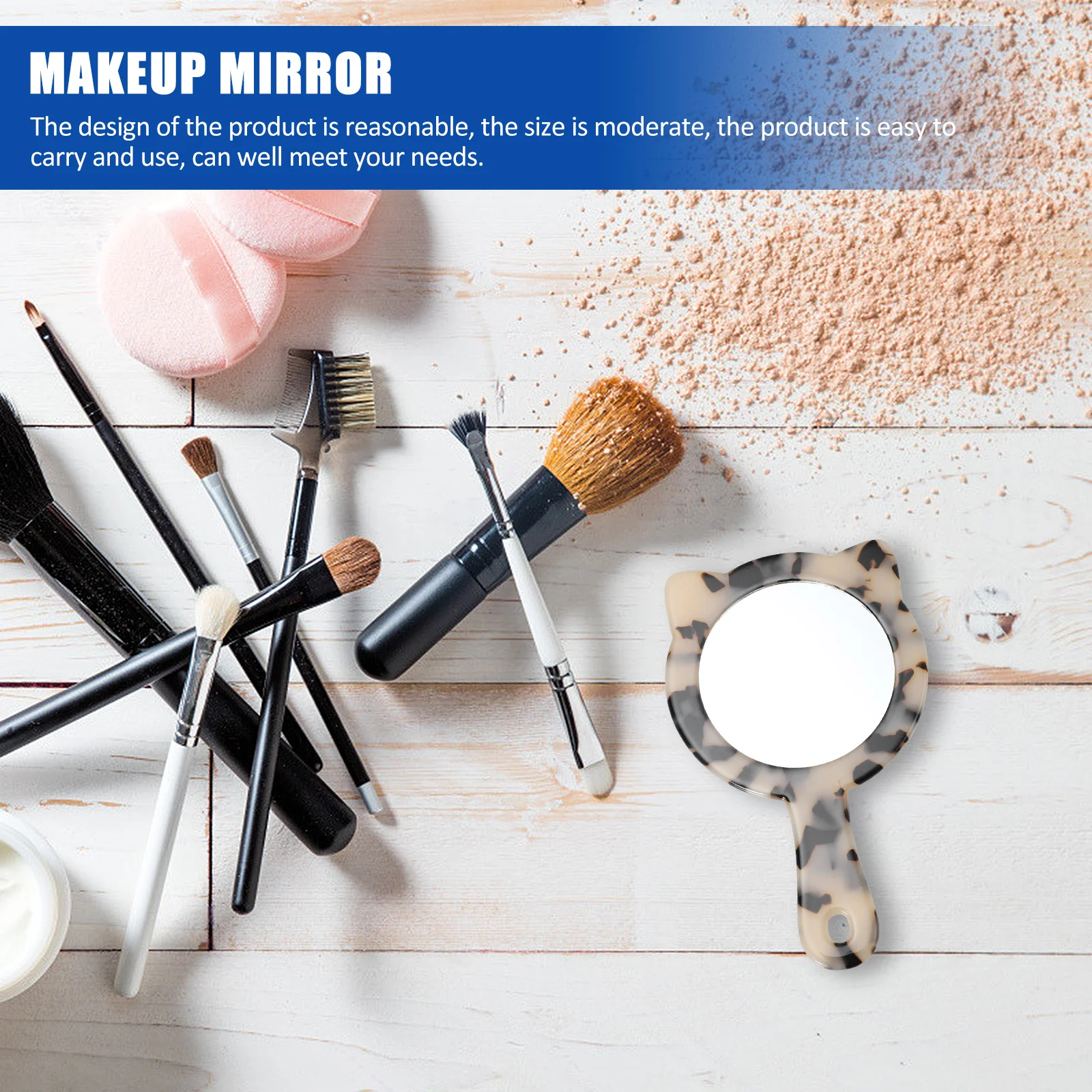قطعة واحدة من مرآة مكياج جميلة محمولة ومتينة، حجم صغير، تصميم مريح، إكسسوار تجميل للنساء