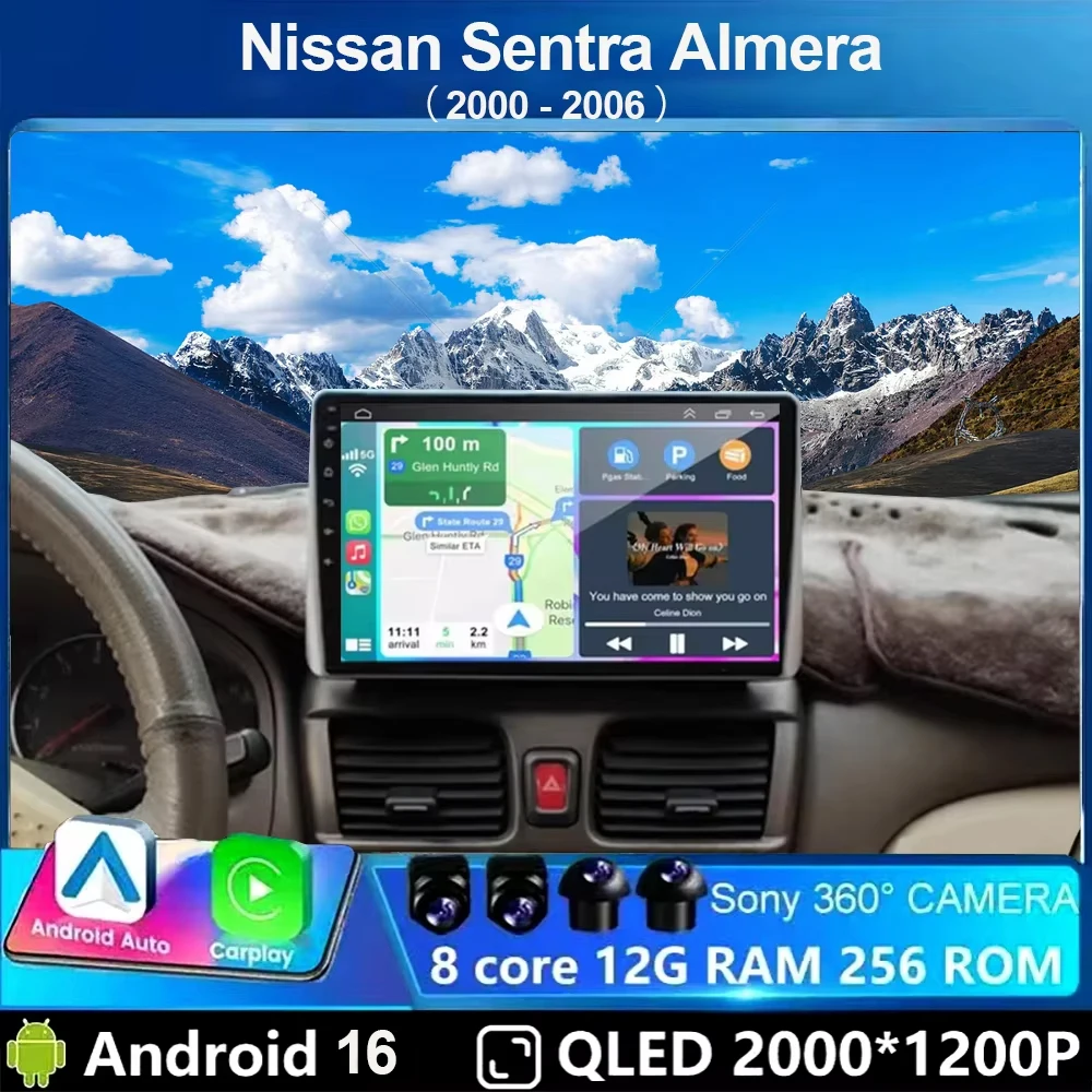 Android 16 für Nissan Sentra Almera 2000 - 2006 2K QLED Android Autoradio Multimedia-Videoplayer Stereo GPS 4G WIFI CarPlay