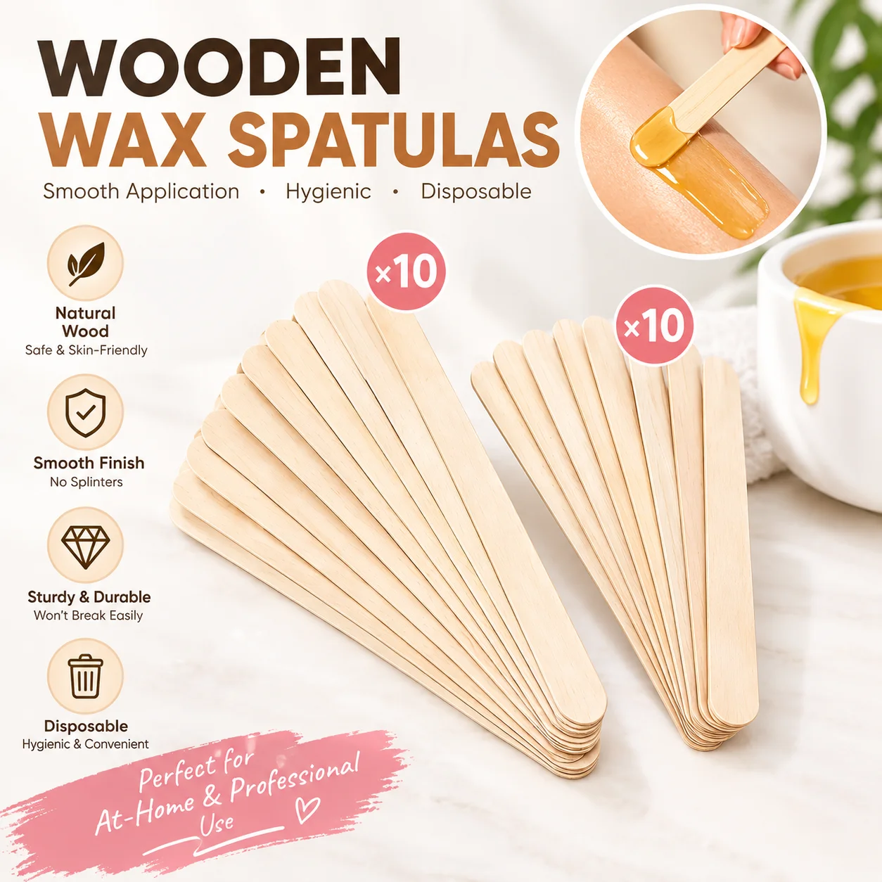 Viilife Wooden Waxing Applicator Sticks Disposable, Smooth Solid Wood Spatulas for Hard Wax Beans, Home Salon Wax Supplies
