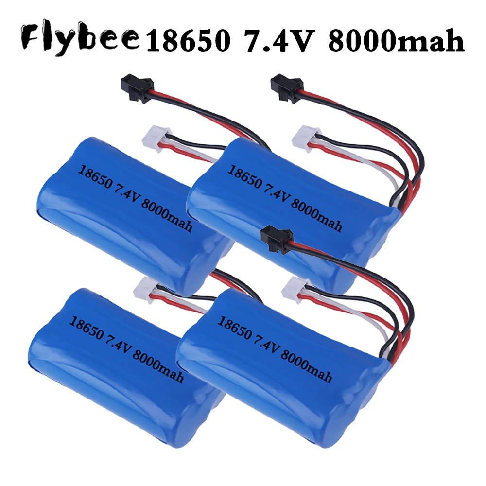 2S 18650 Lithium-ion Battery For WPL MN99S D90 U12A S033g Q1 H101 RC Car Truck Vehicle, SM-2P PLUG 7.4V 8000mah Battery RC Boats