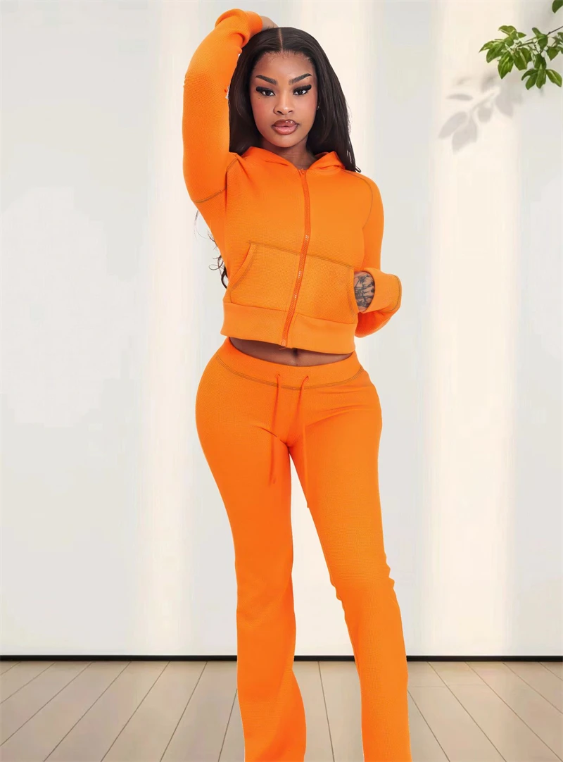 Streetwear 2 Piece Sets Women Outfit Fall Clothes 2024 Women Hoodies Crop Top and Flare Pants Sets Casual Sweatsuits Woman Sets