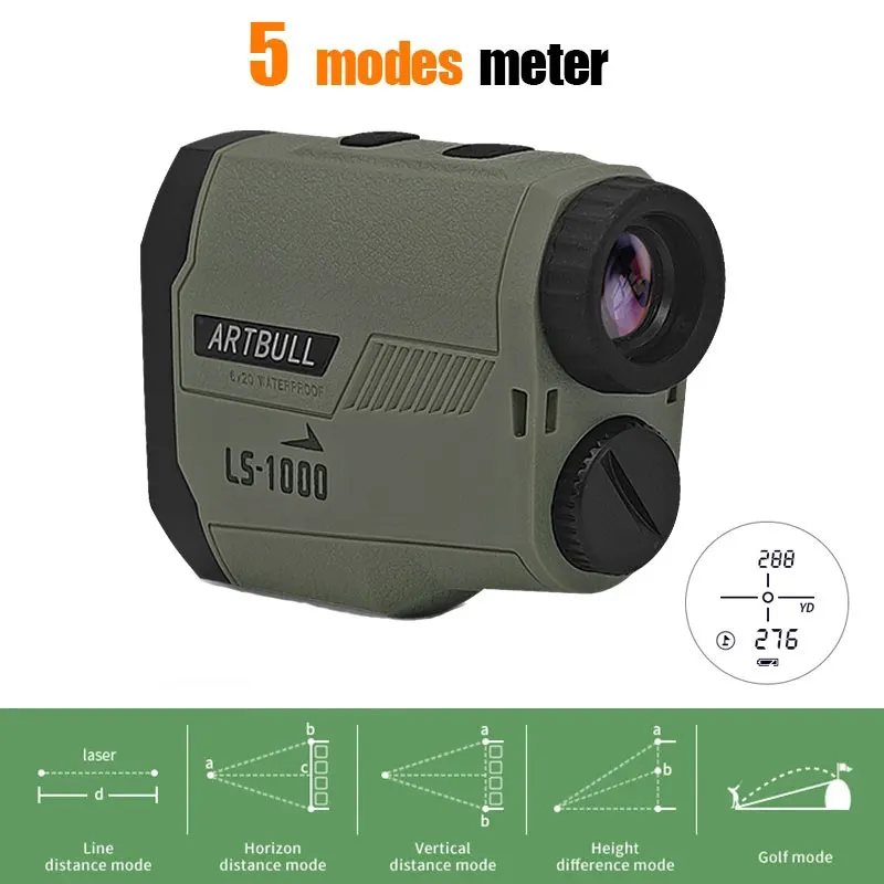 ARTBULL Laser Golf Rangefinder 1000m 650m Slope Adjusted Flag-Lock Hunting Laser Distance Meter