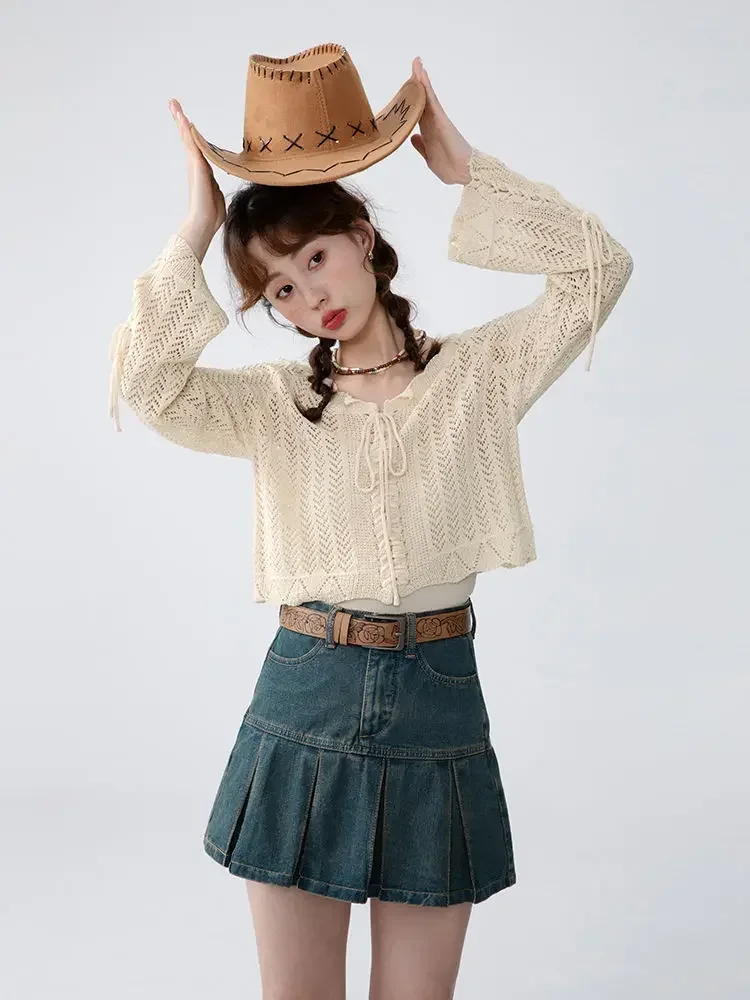 Women Sweaters Schoolgirl Solid Sweet Korean Style V-neck Ins Cardigan All-match Lace-up Casual Slim Jumpers Y2k Knitwear Spring