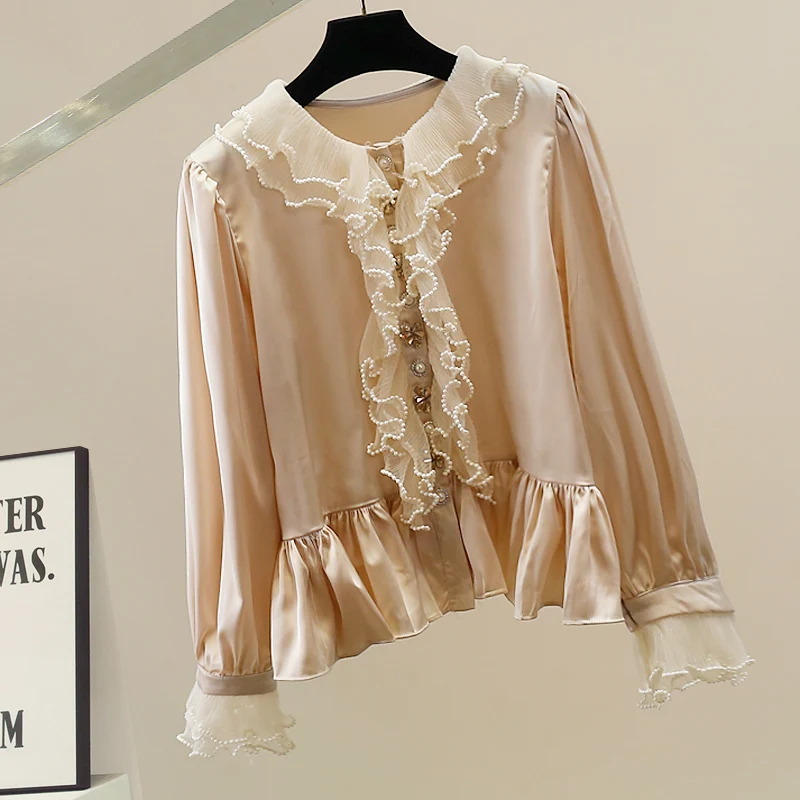 

Корейский вязаный свитер с кружевными вставками, свободный крой, длинный рукав, модный, универсальный, повседневный, высококачественный дизайн