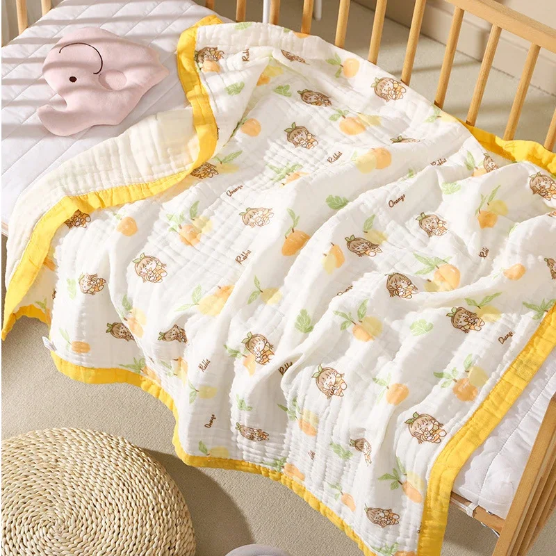 100% cotton 6-layer newborn baby bath towel wrap cotton baby muslin swaddle blanket cute soft printed baby wrap blanket