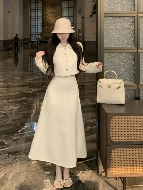 

Женский комплект из джата и юбки Soft Ele, осенний комплект из двух предметов высокого класса, повседневный комплект для взрослых