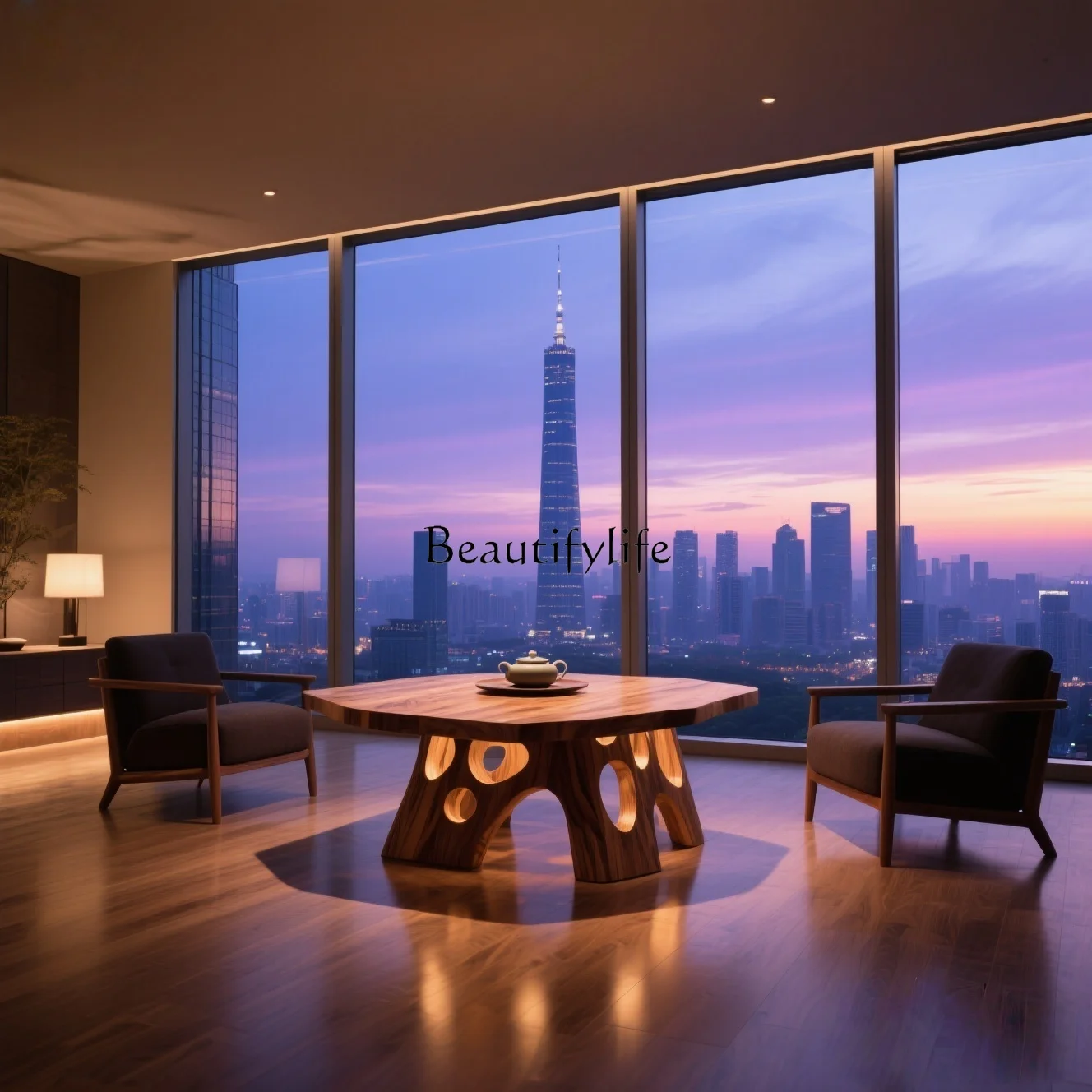 

New Chinese style solid wood tea table black walnut ash wood meeting space