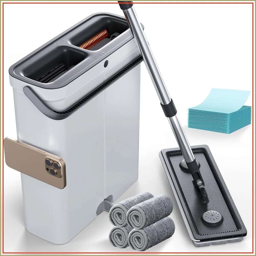 Compact Mop and Bucket Set with Wringer, Hands-Free Cleaning for Home, RV, Windows