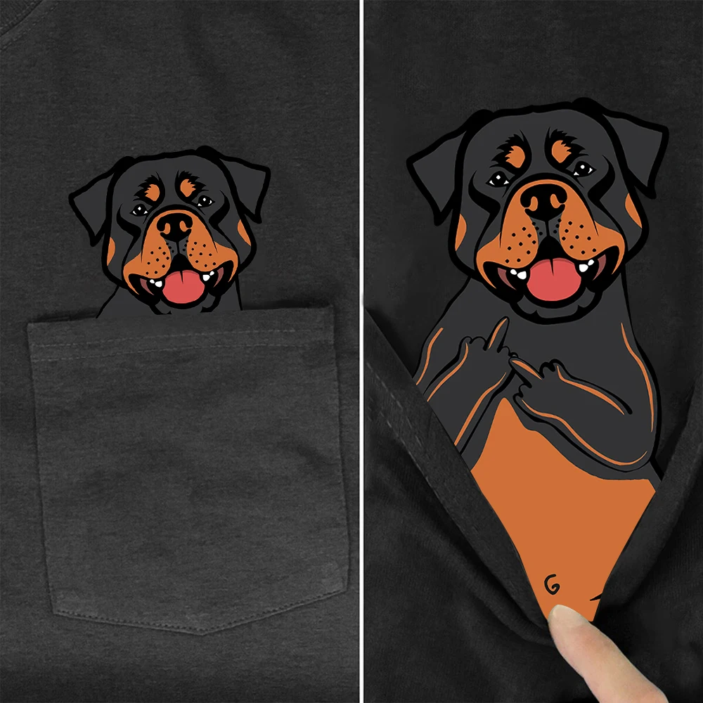 CLOOCL Rottweilers Middle Finger Pocket T-Shirts Funny Dogs Print Cotton Tees Men Short Sleeve Shirts Men Clothing Dropshipping
