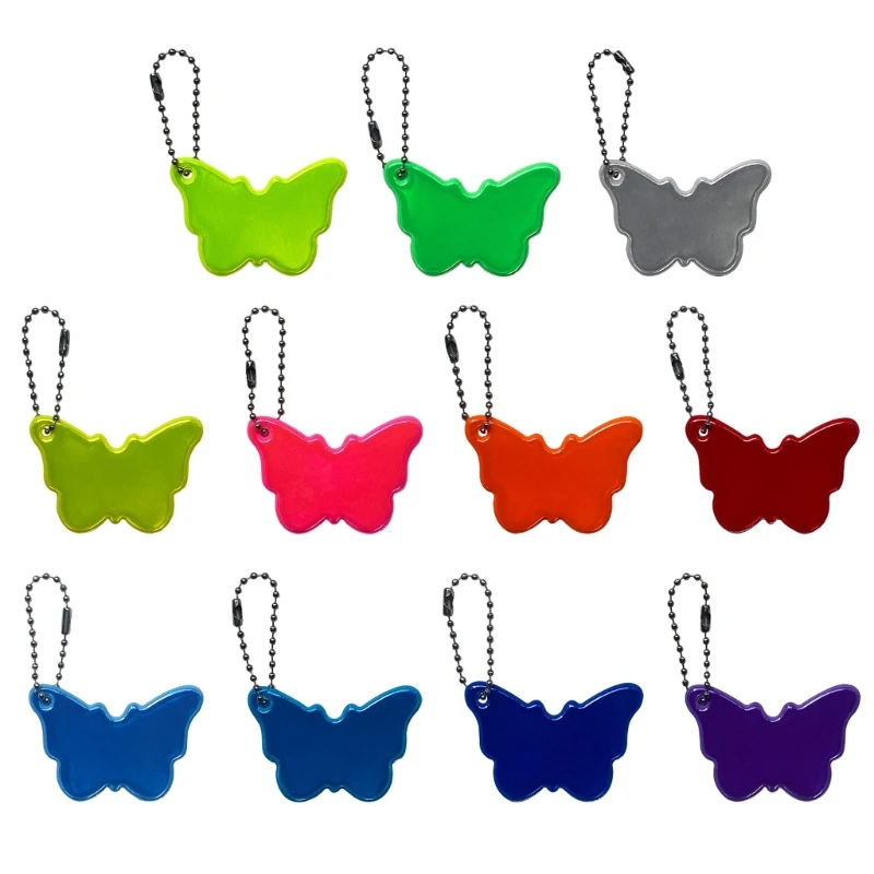 Reflective Butterfly Car Charm Portable Keychain Pendant Set of 10 Waterproof Sturdy PVC Hanging Safety Accessories