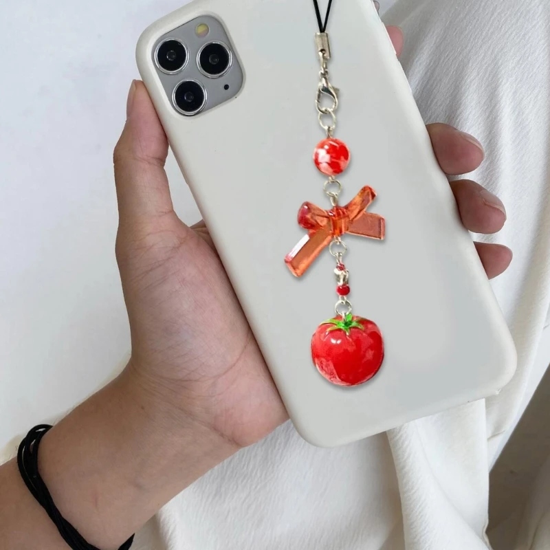 Fashionable Tomato Acrylic Phone Charm Multi functional Keychain Hangings Decor Dropship