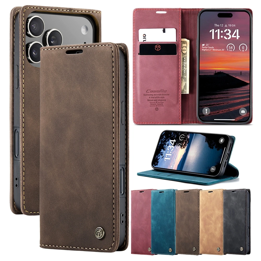 

Кожаный откидной чехол для iphone 17Air 17 Proomax 16 Plus 15 Pro max 16E 14 Pro 13 12 Чехол-кошелек для карт с отделениями для наличных, подставка-бампер