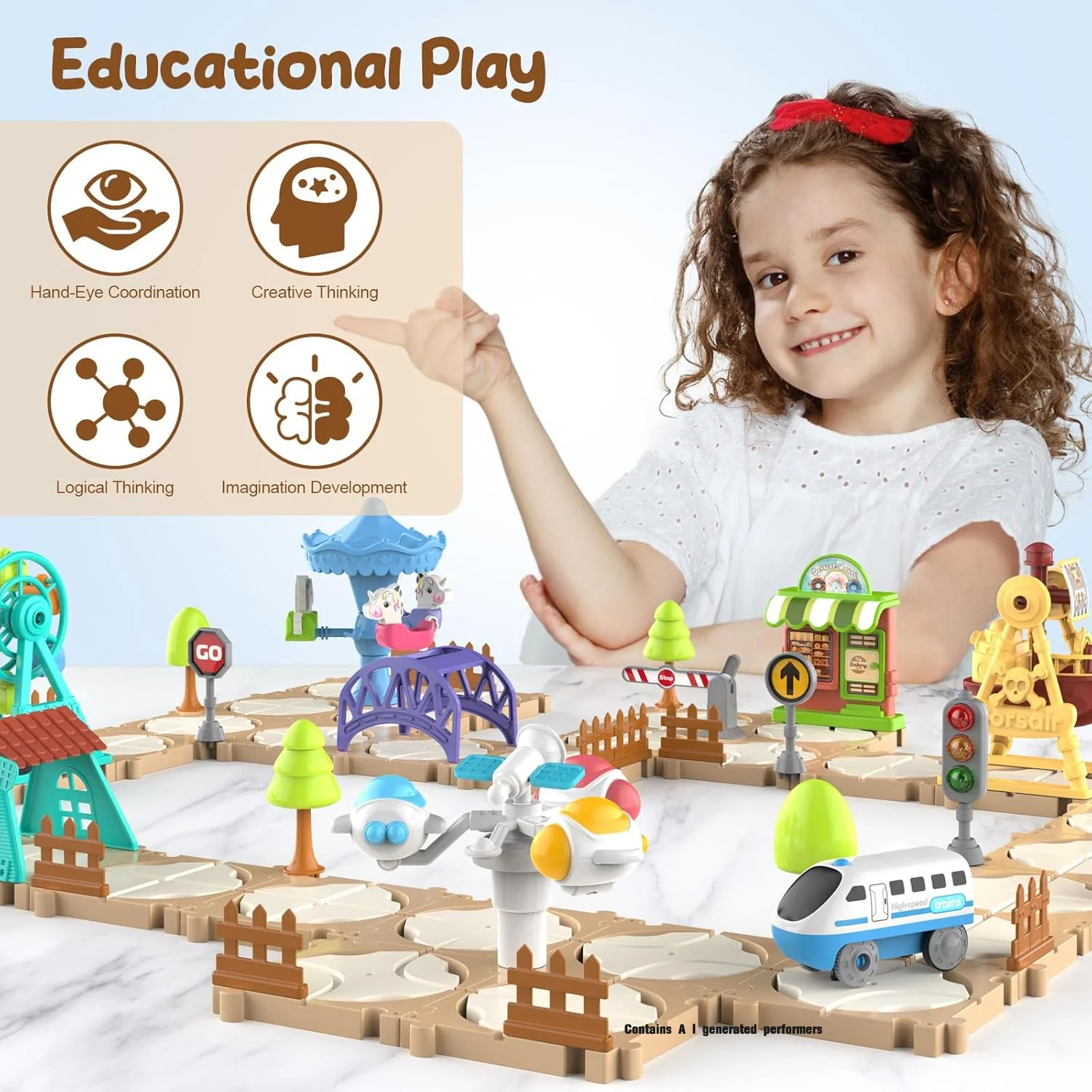 DIY Track Car Toy Set 3D Blocks Puzzle Assembling Scene Maze Rail Cars Amusement Park Track Vehicle Toy Creative Game Logic Kits