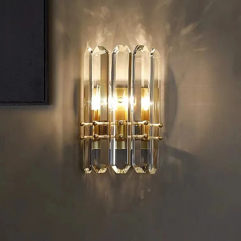 

YEBMLP Luxury Crystal Gold Wall Light Indoor LED E14 Bulbs Sconce Bedroom Living Room Cloakroom Corridor Lustre Copper Wall Lamp