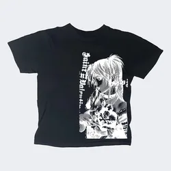 Aesthetic emo Casual T-shirt Y2k anime Streetwear O-neck 90s Text Printing Tops Women Harajuku Clothes Simple Vintage Crop Tee