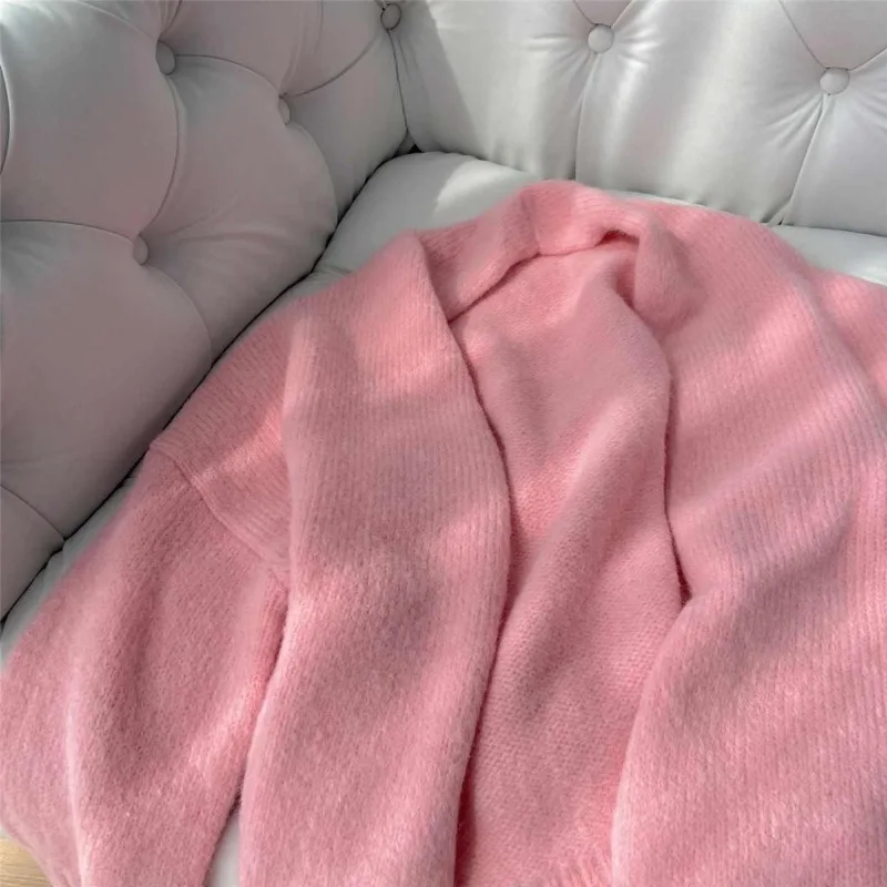 Loose Cardigan Women Knitting Pink Autumn Winter Coats Gentle All-match Sweet Korean Style Long Sleeve Slouchy Fluffy Soft Thick