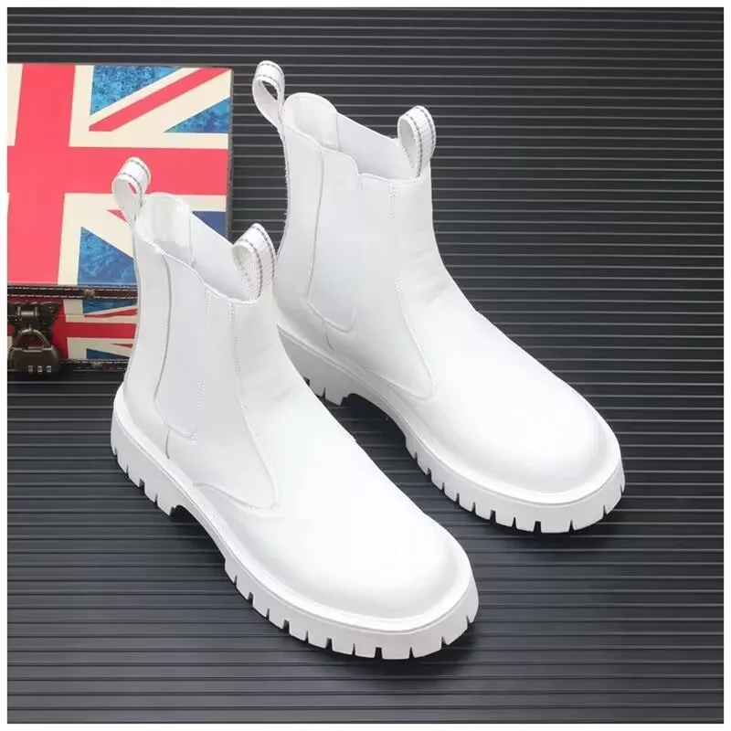 England style men boots original leather shoes stage nightclub platform motorcycle boot cowboy high chelsea botas hombre zapatos