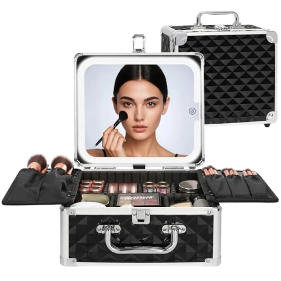 

Косметичка с LED-зеркалом, дорожный кейс для макияжа с перезаряжаемым зеркалом с подсветкой, органайзер для косметических кистей и хранения косметики для женщин