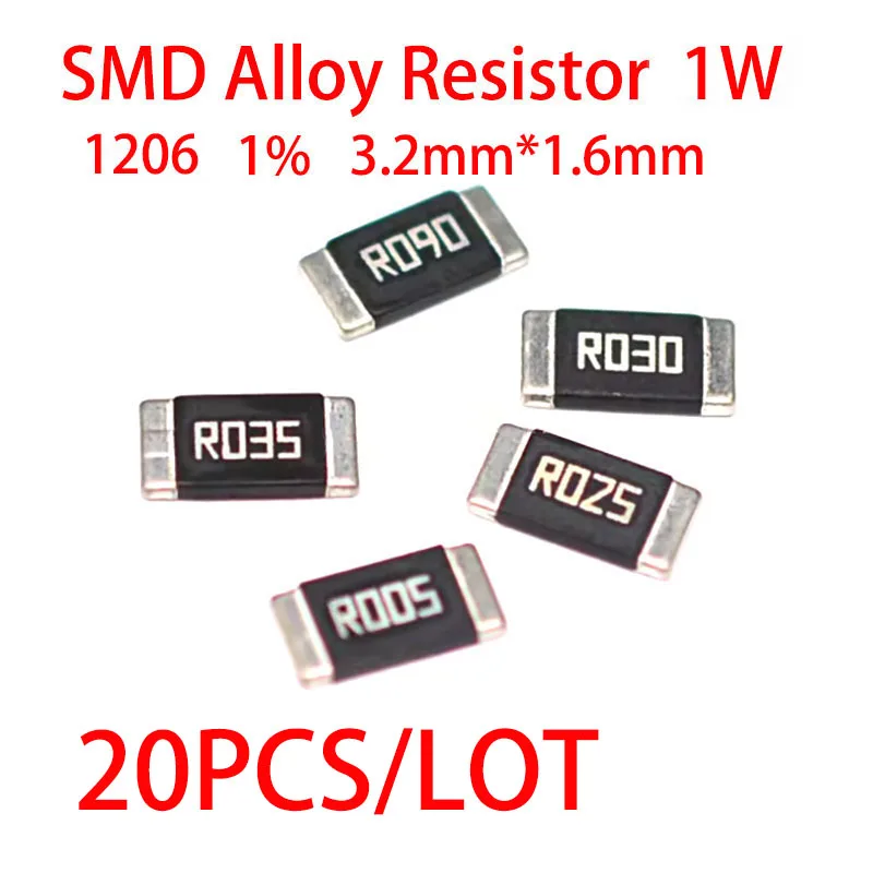 20 SZT./LOT Rezystor SMD 1206 ze stopu metali 1W 1% R001 R002 R003 R004 R005 R010 R012 R015 R020 R025 R060 R070 R100 R200 R300 R400 R500