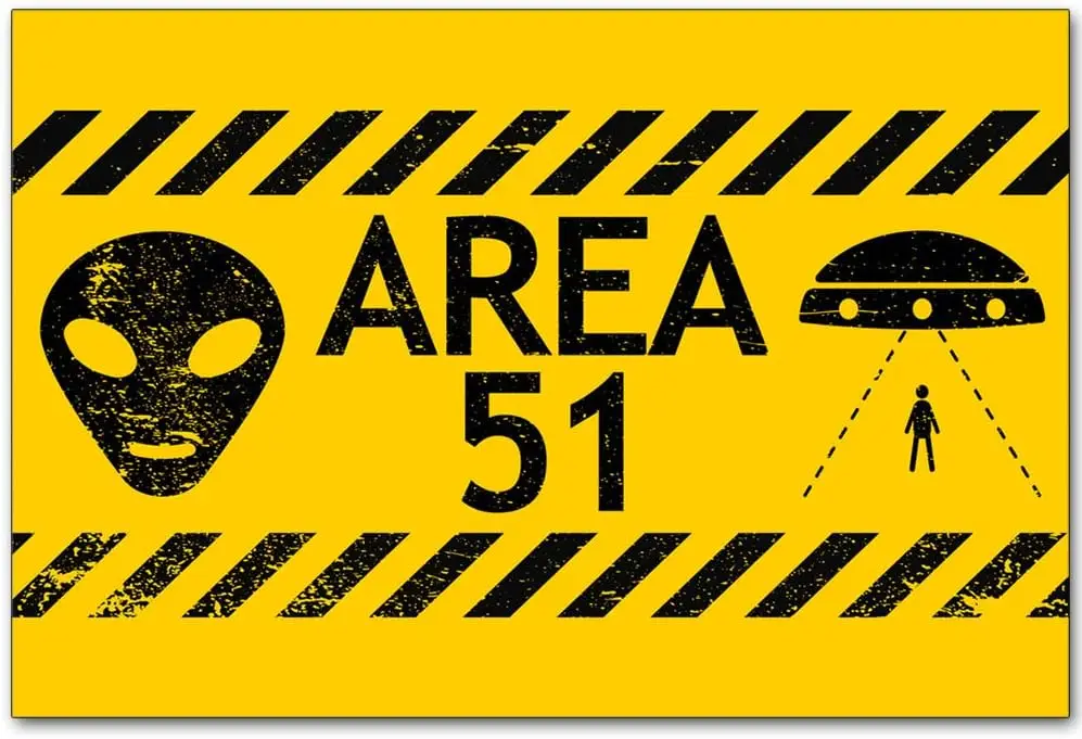 Free Pintree Original Retro Design Area 51 Alien Tin Metal Signs Wall Art | Thick Tinplate Print Poster Wall Decoration for sign
