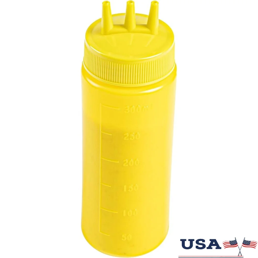 

12 Ounce Squeeze Bottles Set of 6 Triple Dispersion Tips Flexible Plastic Mustard Condiment Dispenser Easy Refill Durable Design