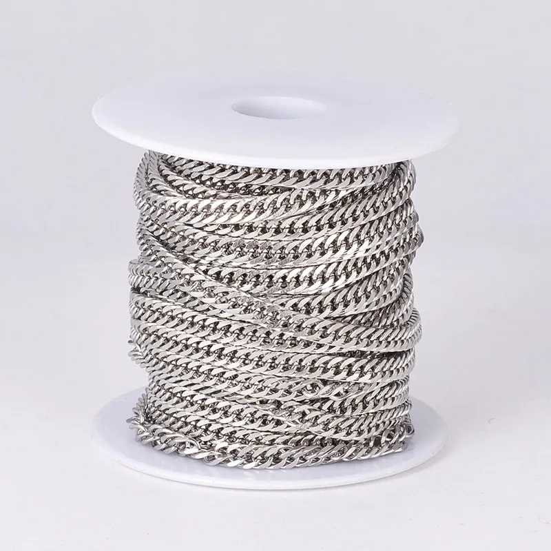 10M 304 Stainless Steel Curb Chains Unwelded Link Chain for Fashion Jewerly Making DIY Bracelet Necklace HIPHOP Craft Supplies
