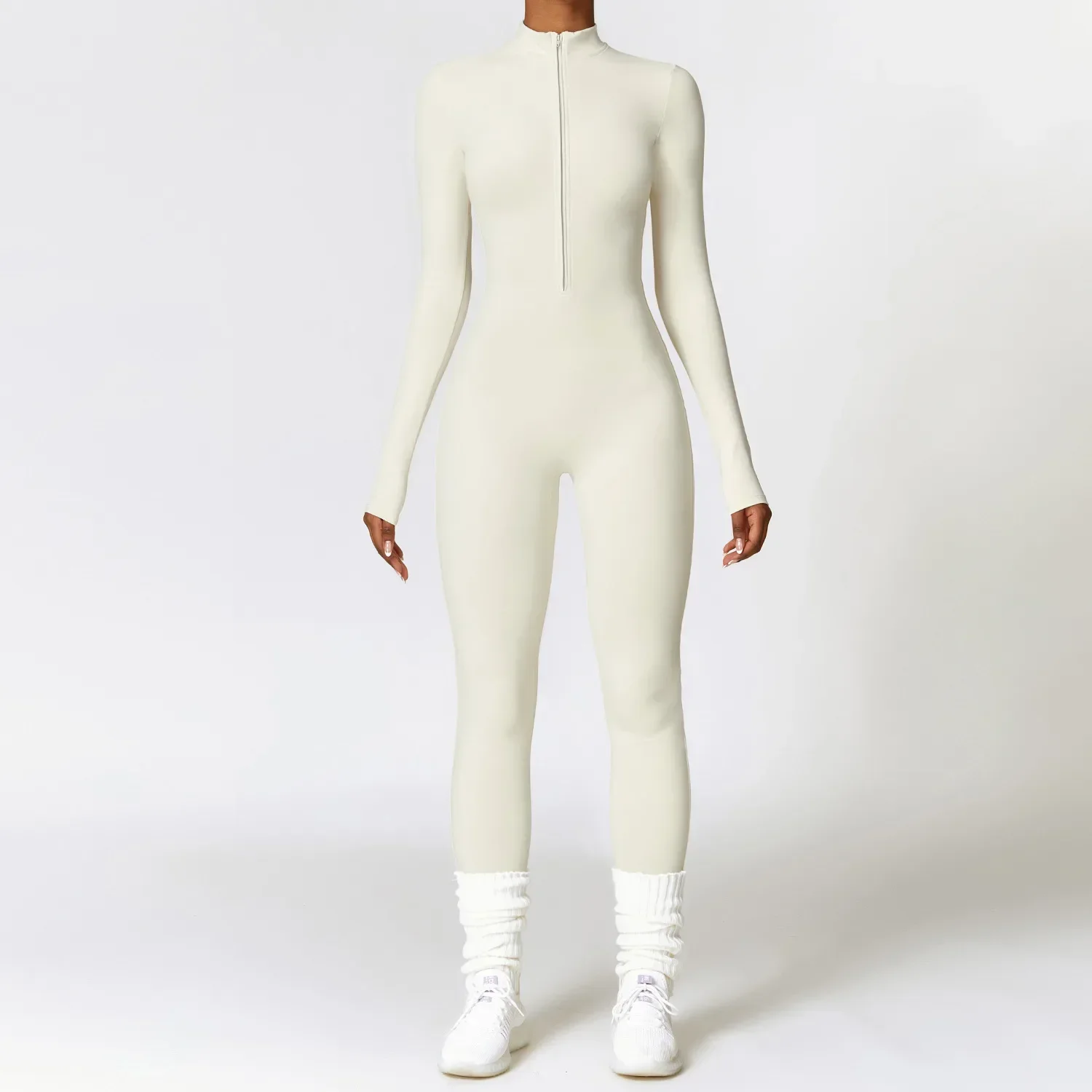 

Seamless Yoga Jumpsuits Sports Fitness Hip-lifting Skinny Long-sleeved Zipper Winter Workout Gym Leggings Sportswear for Women
