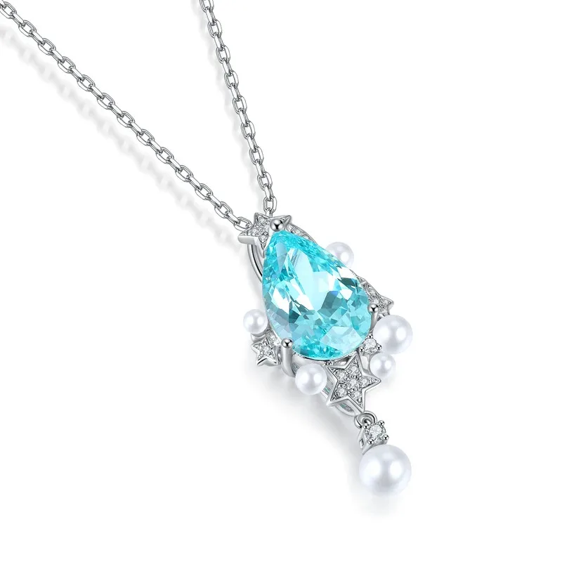 Customizable Paraiba Tourmaline Necklace in Sterling Silver with Genuine Blue Sapphire Gemstone for Women Unique Handcrafted Jew