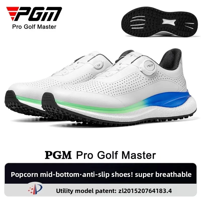 PGM Men Golf Shoes Spikeless Auto Lacing Breathable Lightweight Anti Slip Durable Sole Outdoor Sports Sneakers