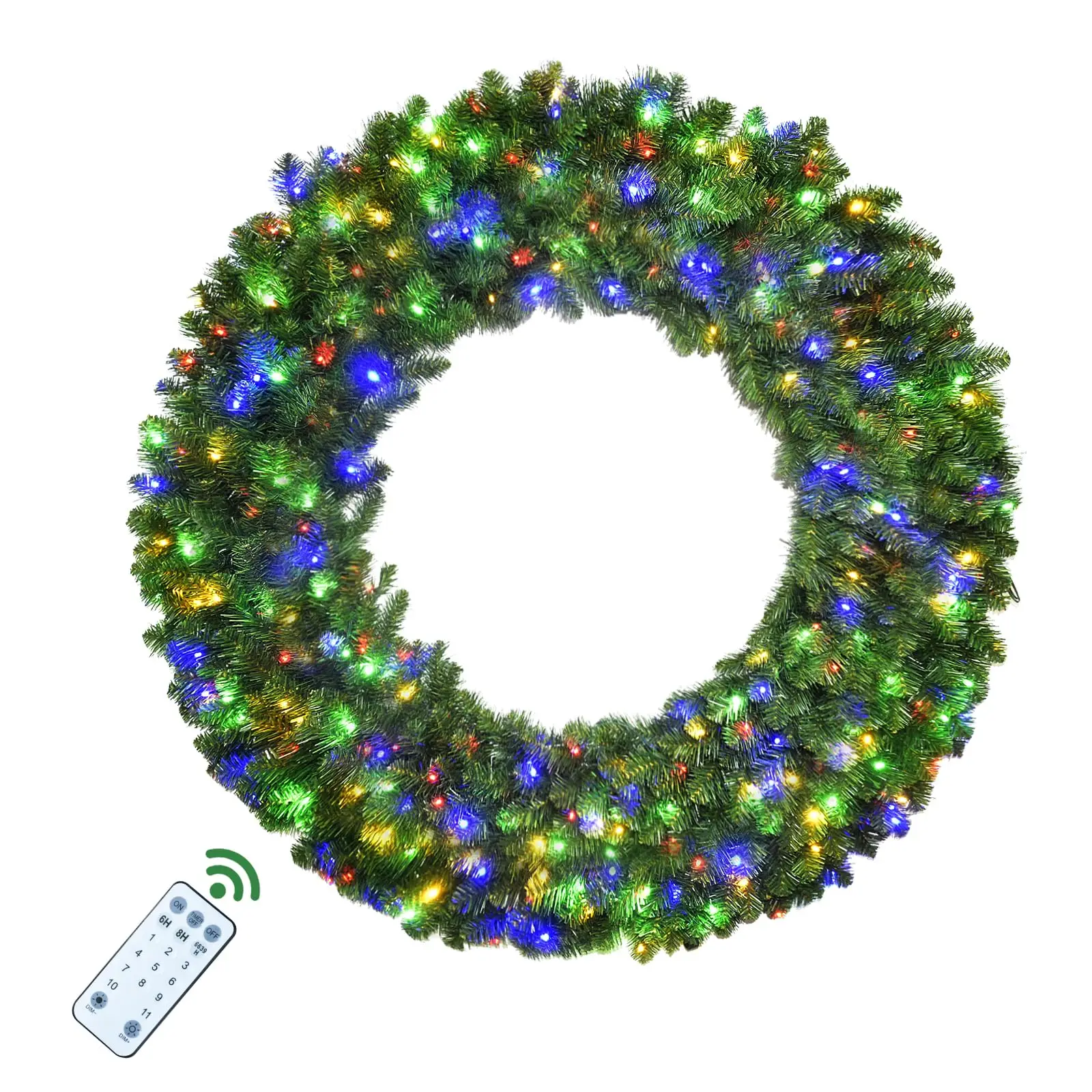 60in Large Christmas Wreath - Lighted Wreaths Holiday Decor, Outdoor Wreath with 300 Colorful LEDs, 930 PVC Tips, 9