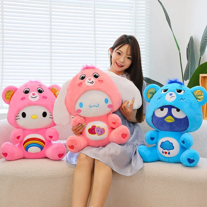 Oso de peluche de dibujos animados Kawaii para niños, de peluche grande juguete de Hello Kitty, oso arcoíris, almohada de dormitorio, regalo de cumpleaños, 50cm