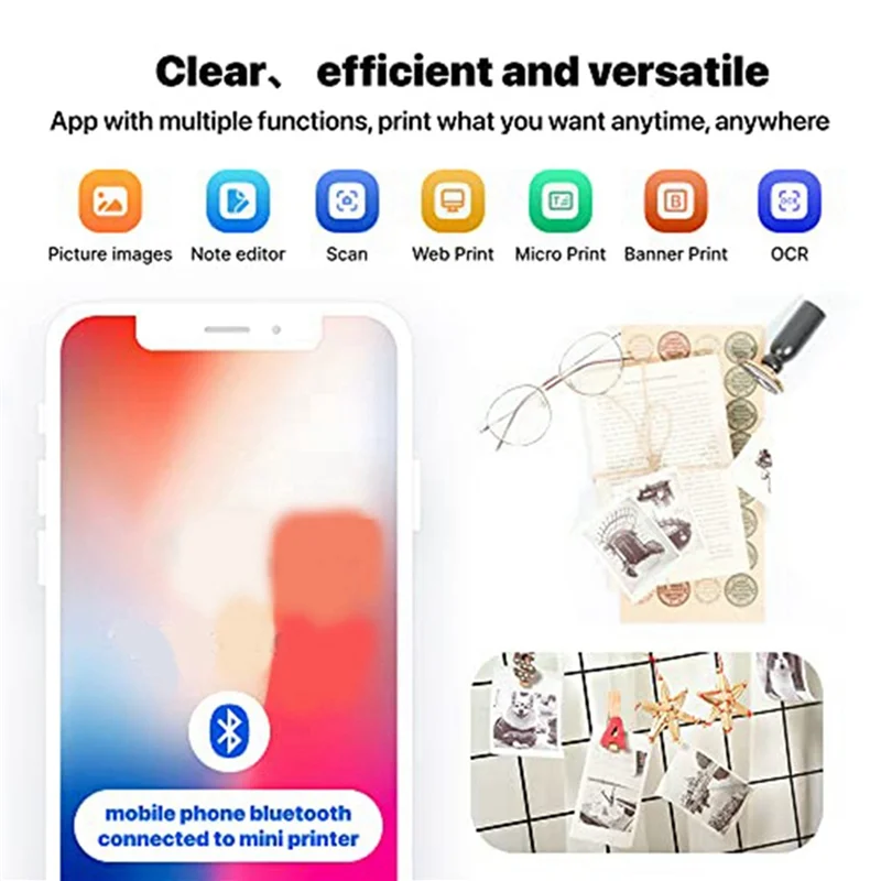 LUCK JINGLE 스티커 프린터 기계-미니 블루투스 잉크리스 열전사 사진 프린터, 안드로이드 IOS와 호환 가능