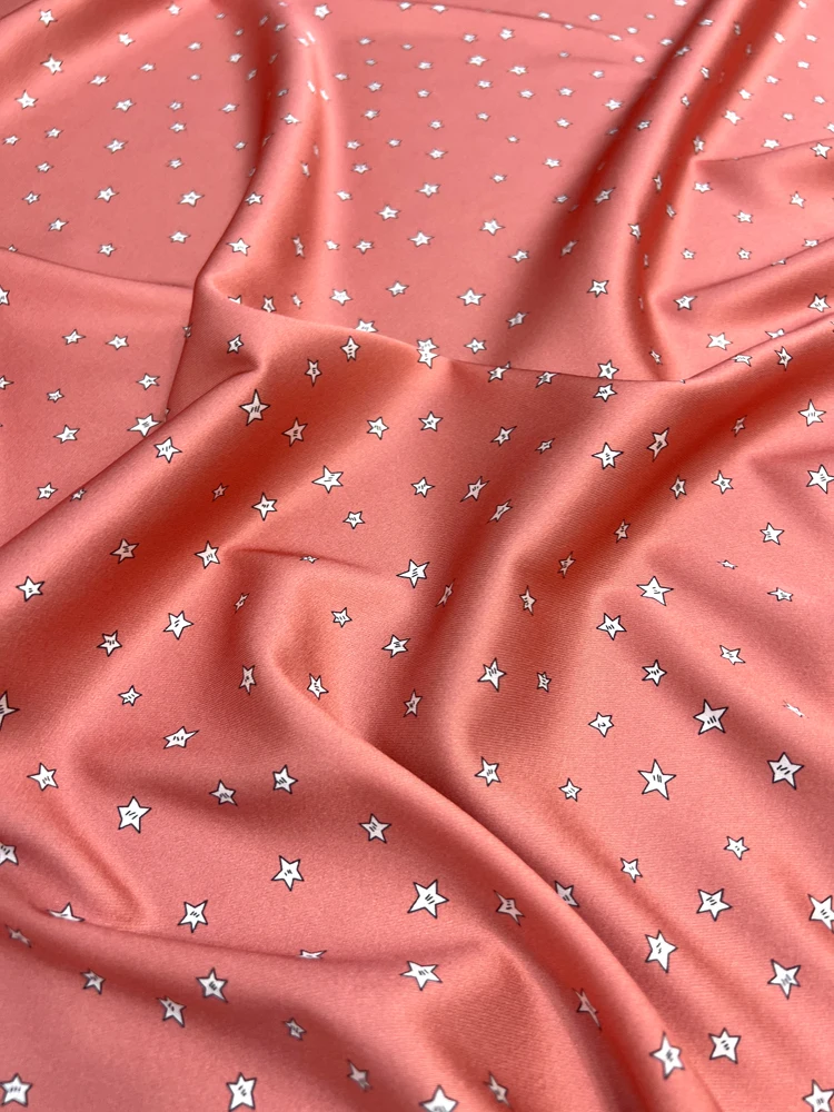 Stars Stretch Silk Twill Fabric for Dresses and Shirts Cornflower Blue