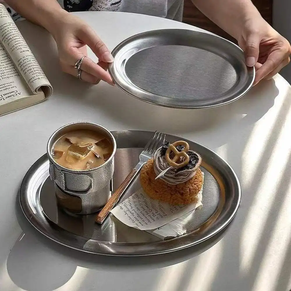 Stainless Steel Serving Tray Oval Food Plate Matte Dessert Dish Decorative Snack Organizer For Bakery Coffee Shop