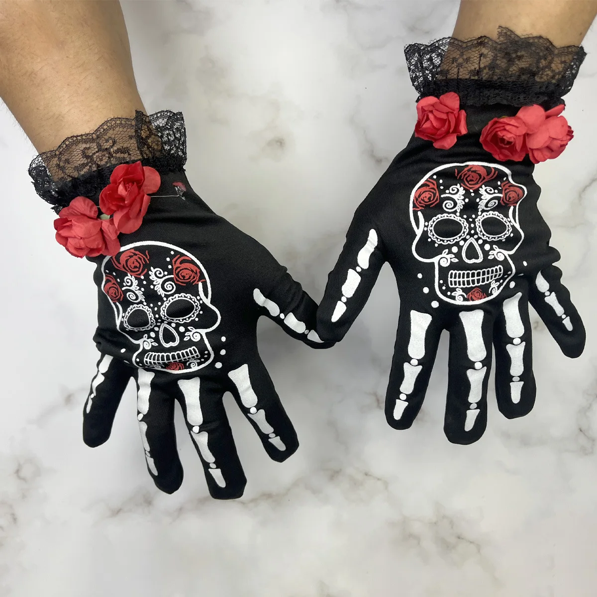 Elegant Lace Edge Gloves for Halloween Stage Show Costume Masquerade Party Fancy Dress