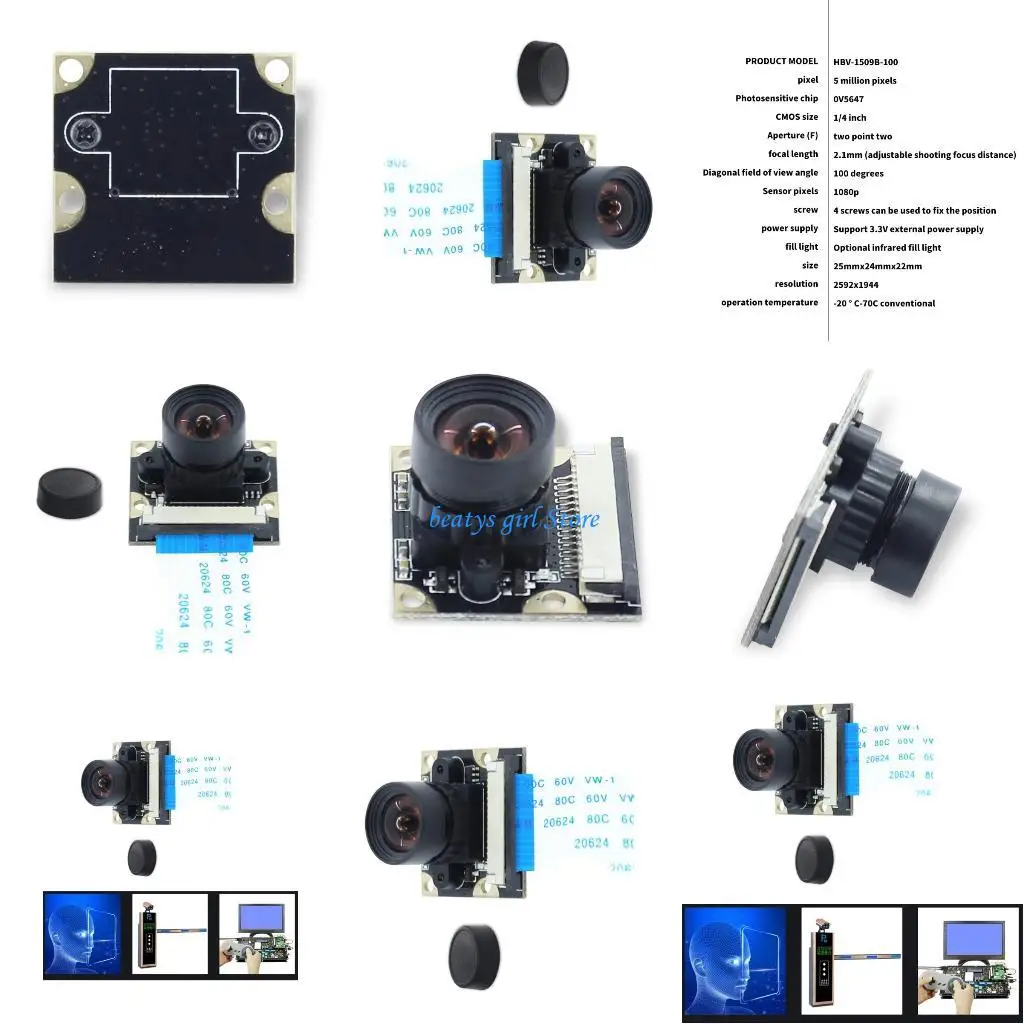 

C7AB 5MP 1080p Fisheye Camera Module with 100 Degree Wide for RPi 3B+ 4B Models Display