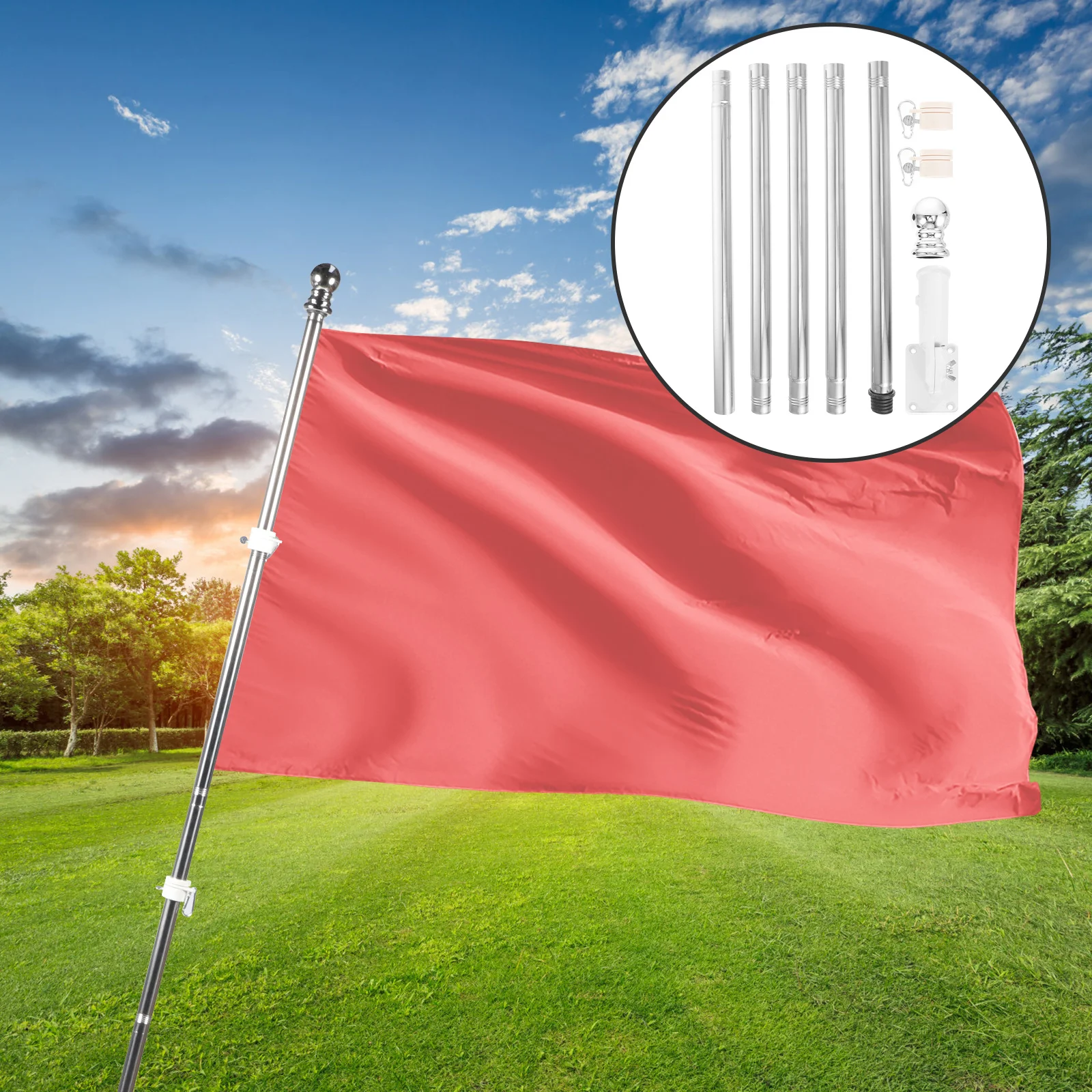 1 Set Five-Section Stainless Steel Flagpole Rotating Outdoor Garden Flag Pole Rustproof Metal Stand For Wall Roof Flagpole