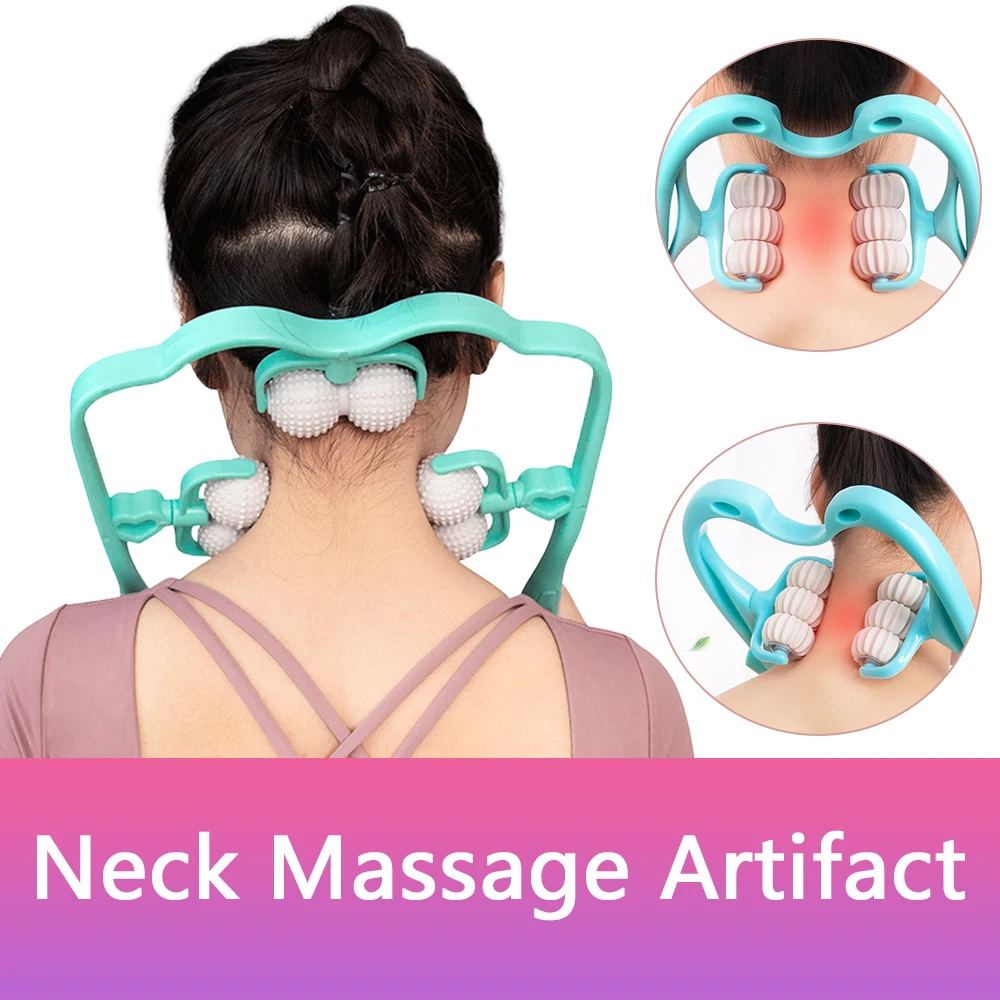 Neck Massager Clip Cervical Massage Artifact Six Wheel Neck Kneading Massager Manual Multifunctional Home Use Anti-Fatigue Tools