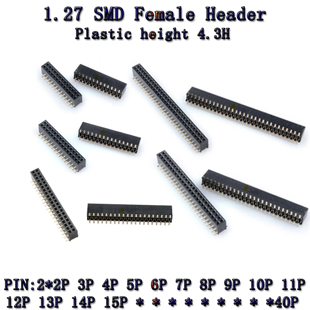 10 قطعة SMD 1.27 مللي متر H4.3 صف مزدوج أنثى الانفصال لوحة دارات مطبوعة دبوس رأس موصل مقبس 1.27 Pinhead 2X2p4p6p8p10p15p20p ~ 50Pin