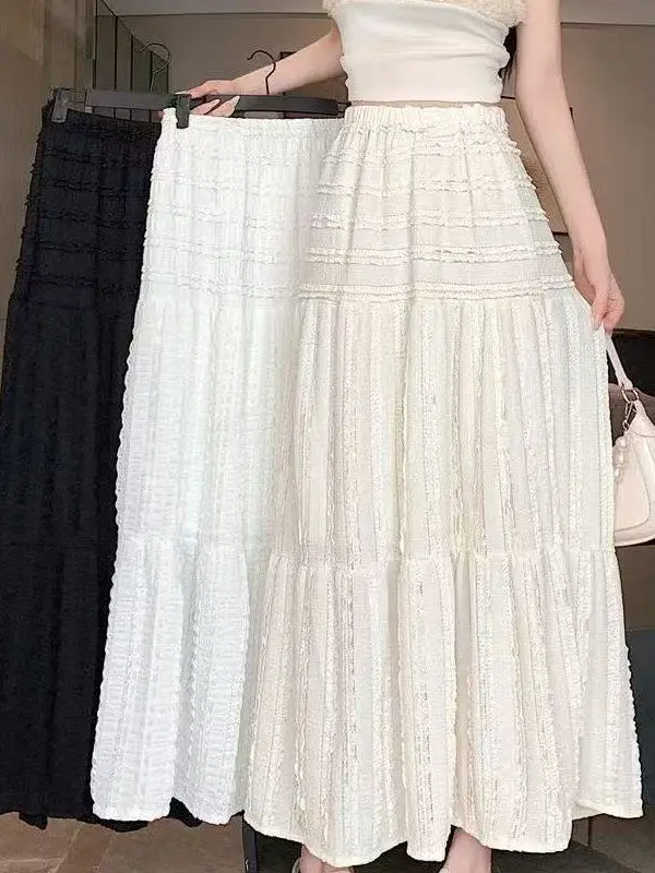Summer 2026 High Waist A-Line Midi Skirt Casual Versatile Half-length Gored Cake Skirt for Young Women Elastic Waist