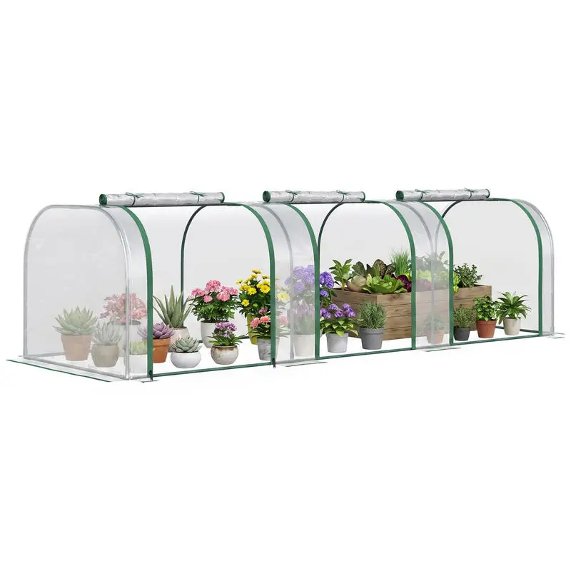 Mini-Gartentreibhaus für Tomaten, 3L x 1L x 0,8H m, Stahl PVC 140 g/m², Anti-UV, 3 Fenster, Grün und Transparent