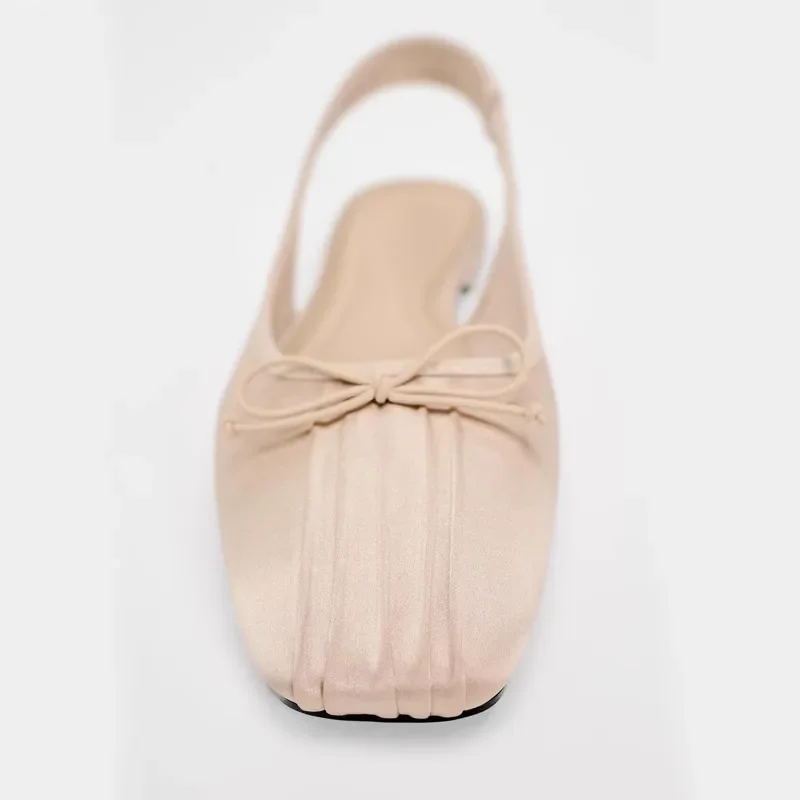 Hoge kwaliteit damesballerina's vlinderknoop decoratie zomerschoenen vierkante kop Mary Jane dans vrouwelijke blote voeten schoenen