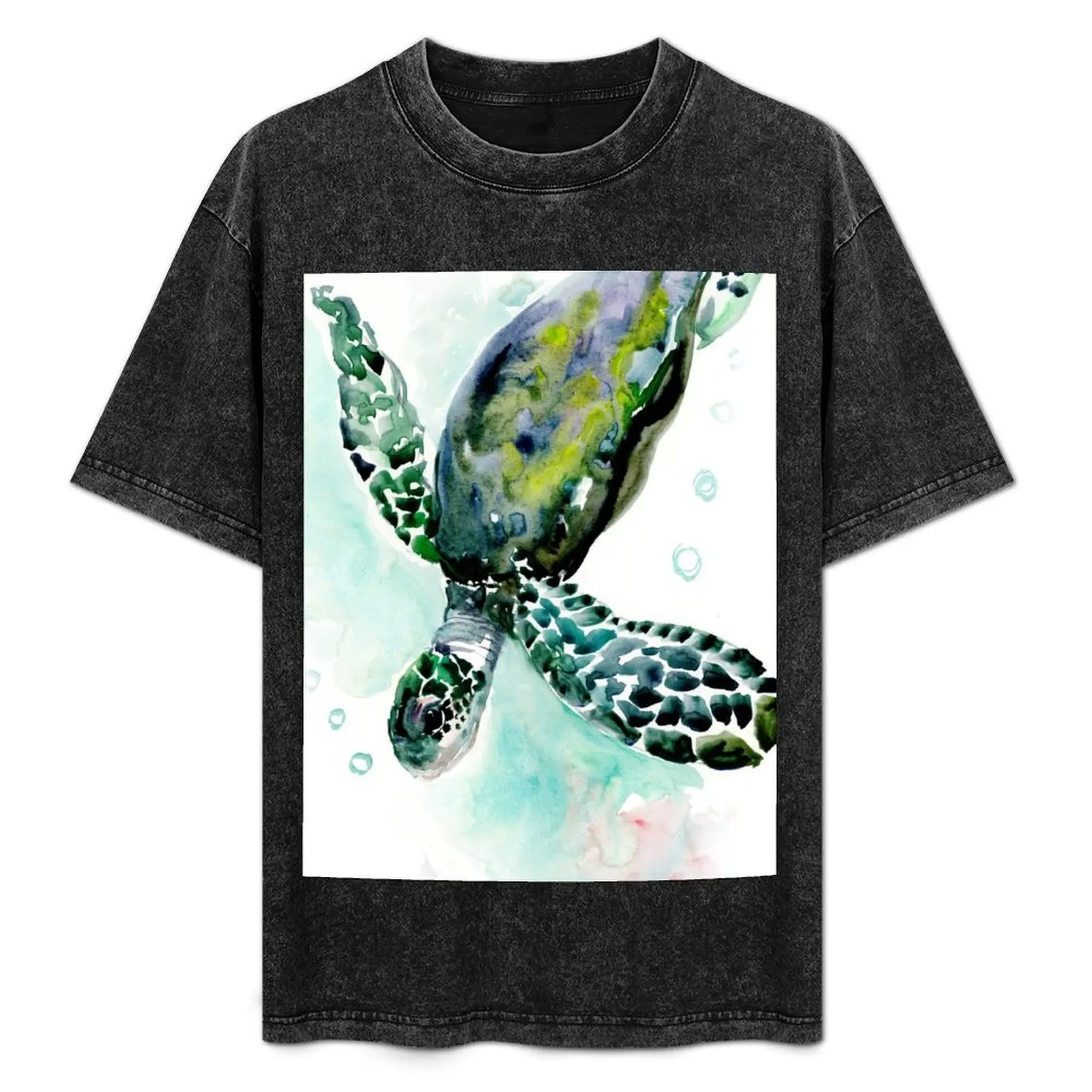 

Sea Turtle, Blue turquoise olive green navy blue artwork underwater T-Shirt Christmas Casual Tee Shirt