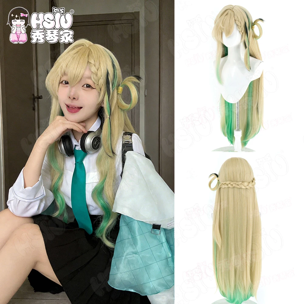 

Синтетический парик для косплея Линэ «HSIU», 95 см, льняно-зеленый, длинный парик + шапочка для парика, для косплея Линэ из игры Wuthering Waves