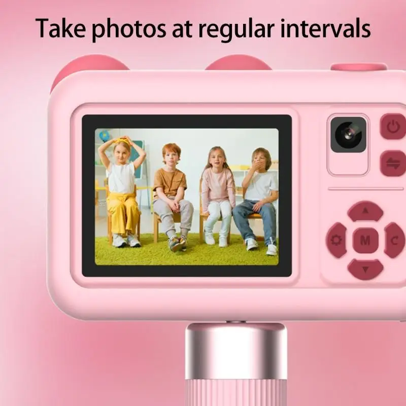  Pink Bear Kids Camera Toy Adjustable Stand Double Lens Photography Creative Gift