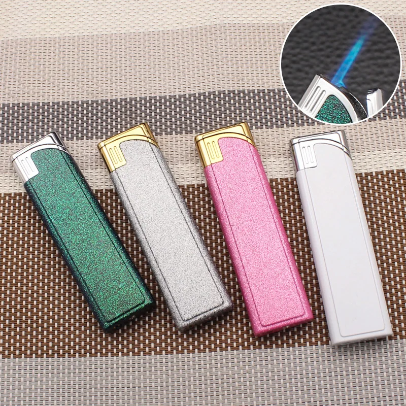 New Portable Cool Trendy Play Matte Finish Windproof Blue Flame Butane Lighter Metal Inflatable Direct Charge Cigarette Lighter